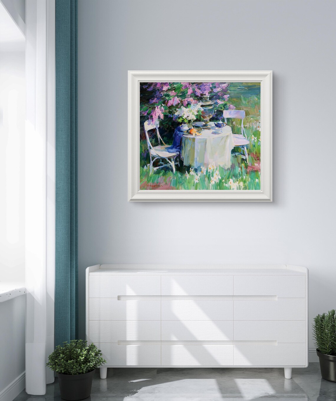 Lilac Garden Still Life, Impressionist Tea Table Art Print - Image 2