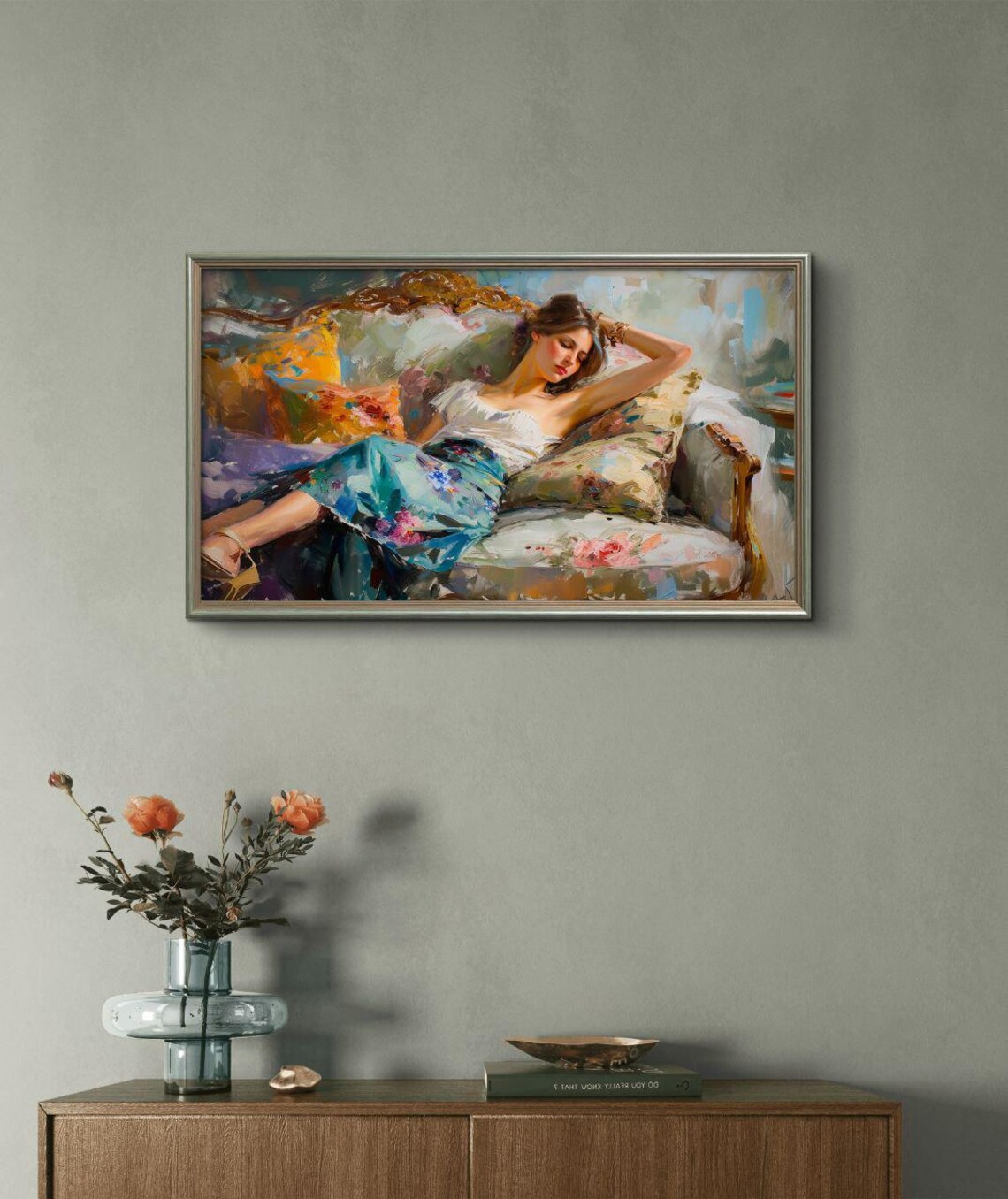 Impressionist Woman Reclining On Vintage Sofa Oil Painting Poster