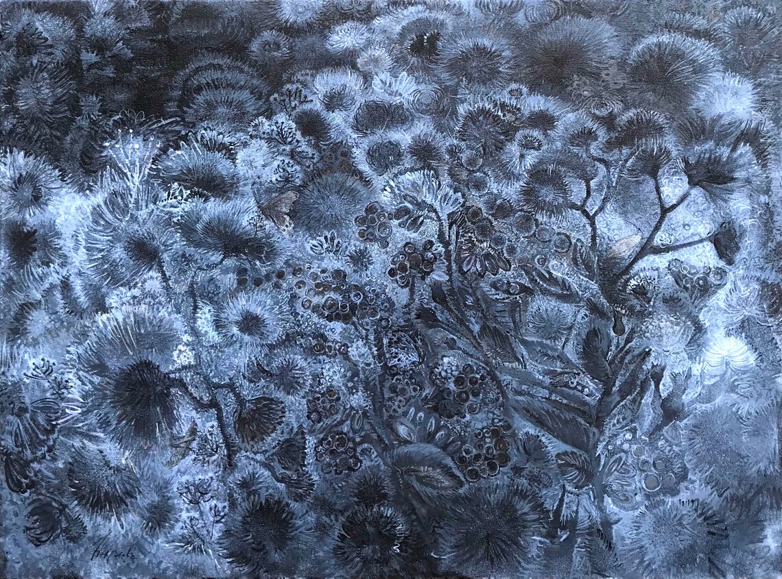 Mystical Meadow At Night, Herb Motifs Art Print - Image 3
