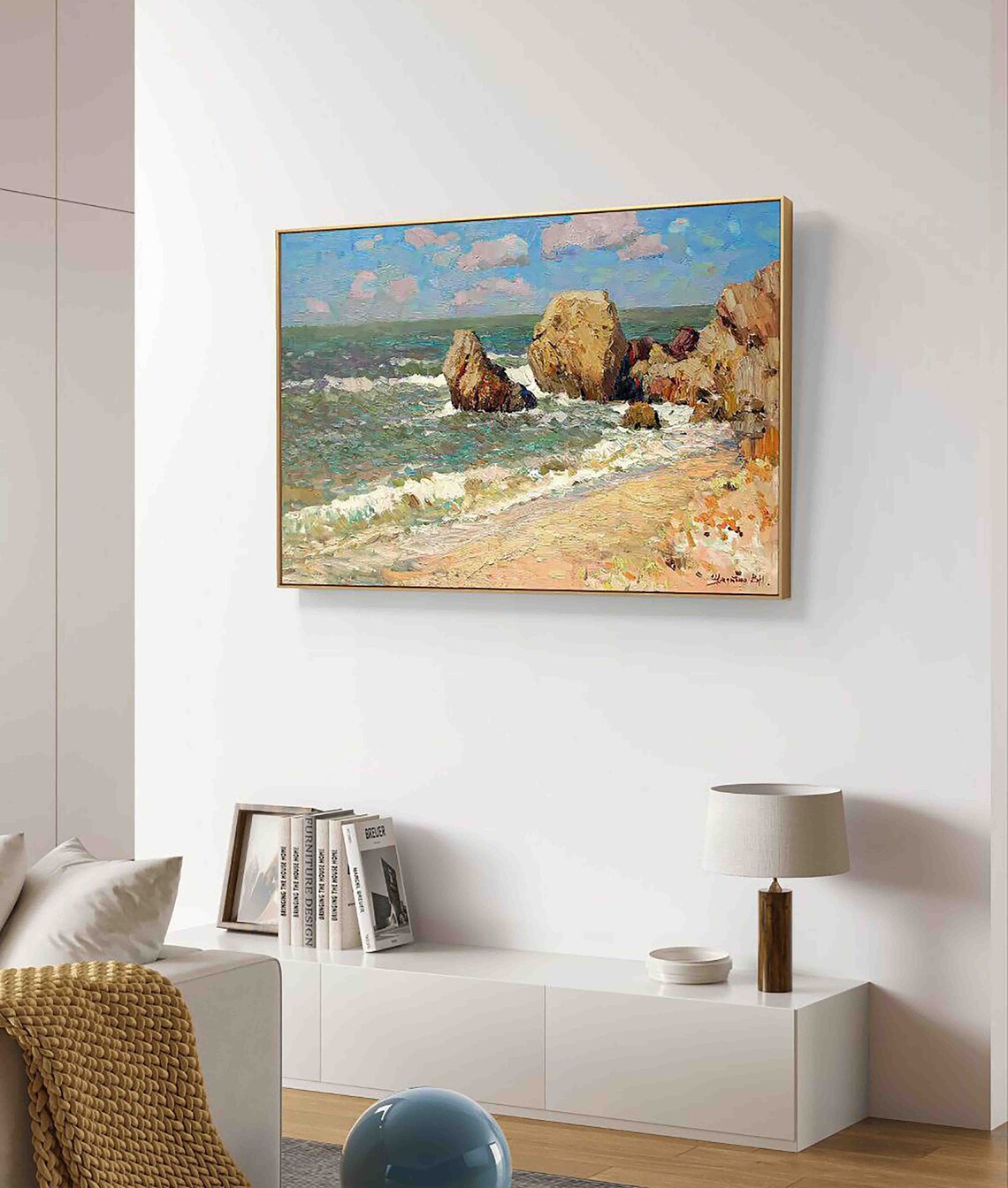 Seascape Sandy Beach in a Beautiful Bay, Art Print