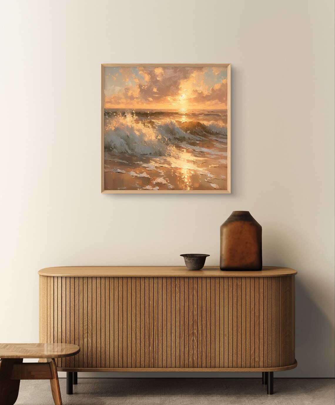 Original Sunset Seascape Painting, Ocean Landscape