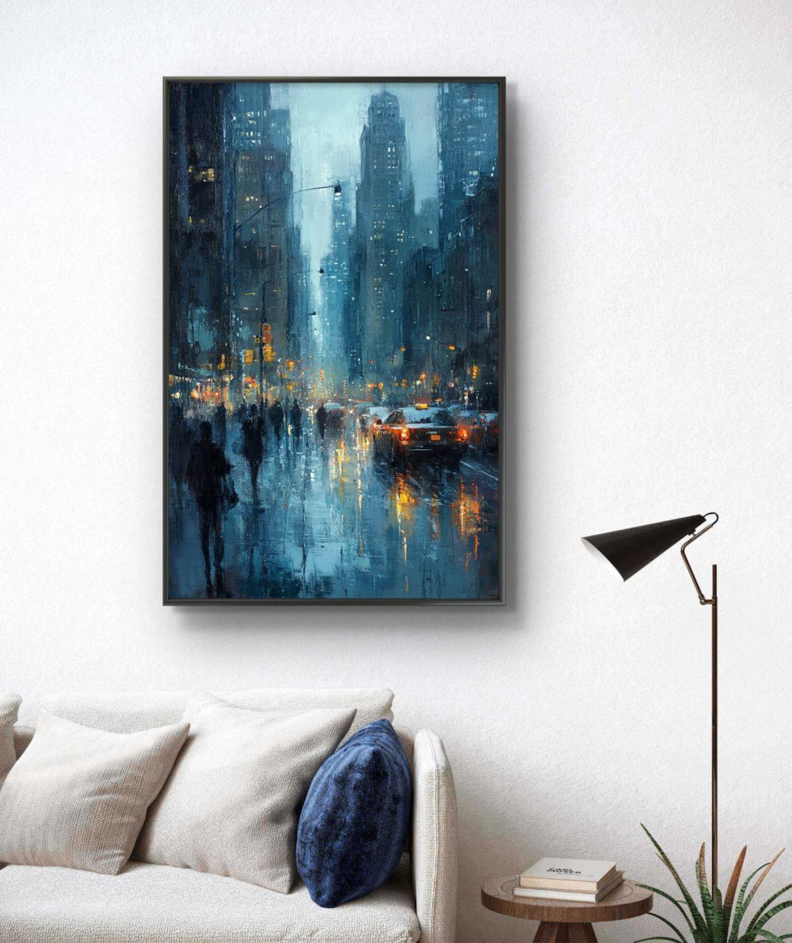 Rainy Cityscape, Moody Urban Night Scene Art