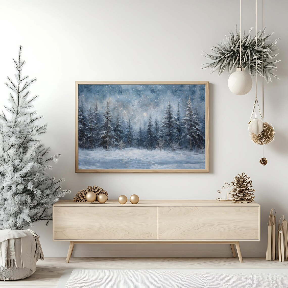 Winter Wonderland Forest Art Print, Snowy Pine Tree