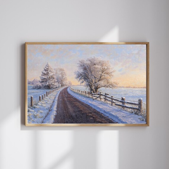 Winter Wonderland Snowy Road Christmas Forest Art Print