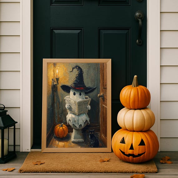Cute Halloween On Toilet Vintage Oil Style Poster