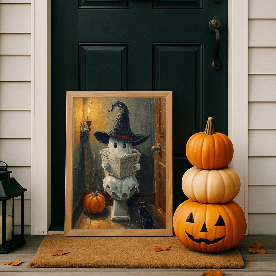 Cute Halloween On Toilet Vintage Oil Style Poster
