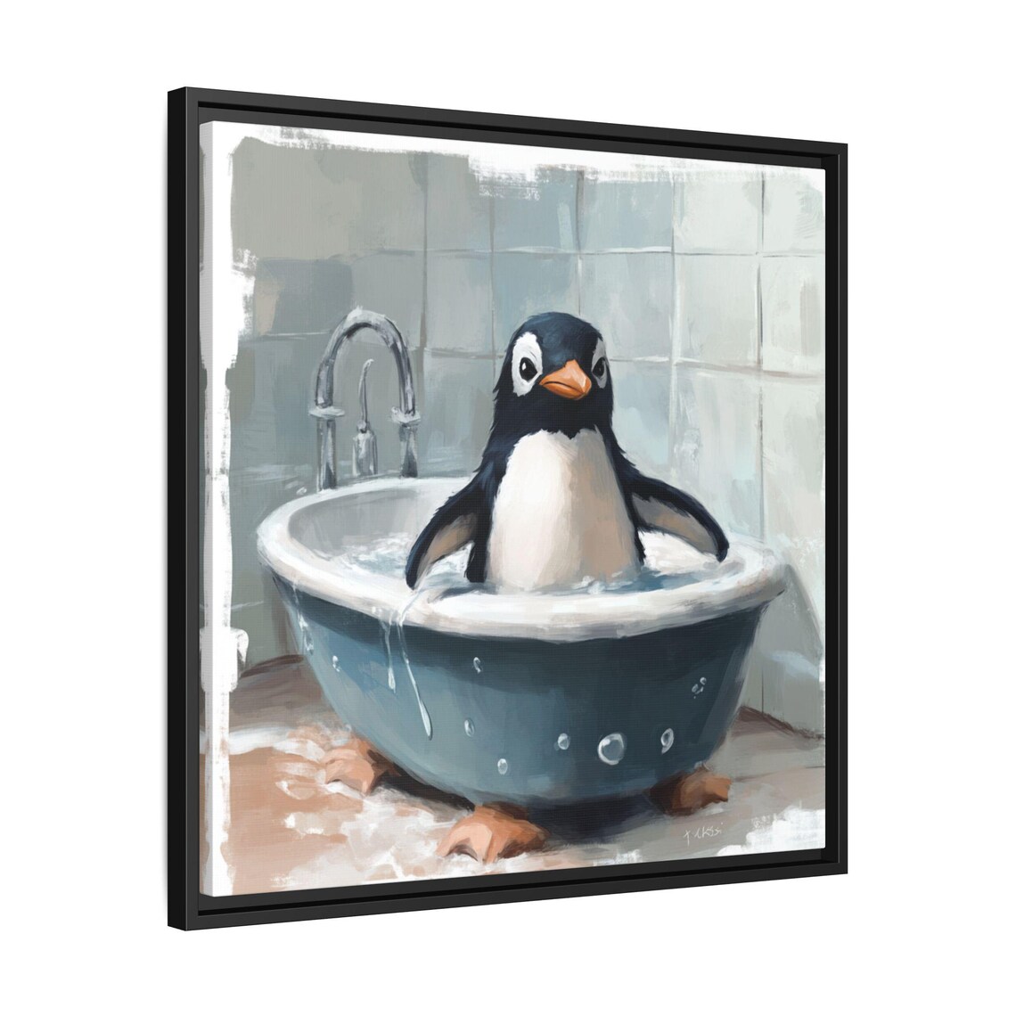 Vintage Penguin Bathroom Art Print, Fun Animal Decor - Image 2