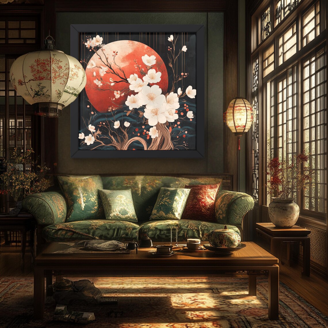Serene Pink Landscape Japandi Art, Romantic Decor