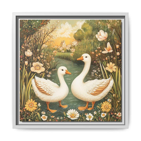 Whimsical Nursery Print Wall Art Boho Decor Floral Geese Painting Colorful Kids Room