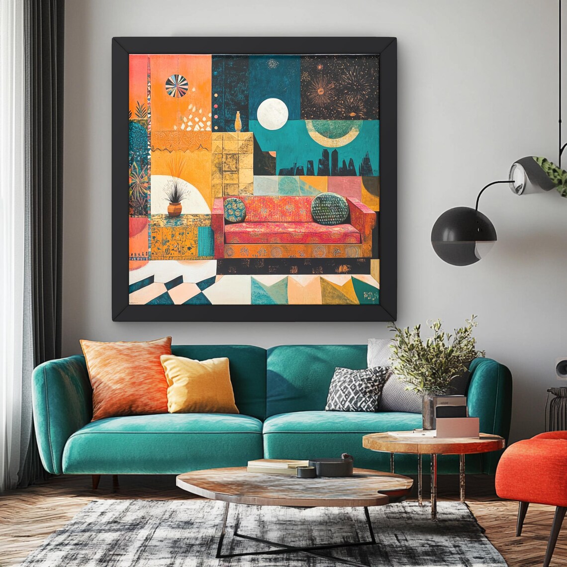 Mid Century Boho Abstract Painting, Gift for Art Lover