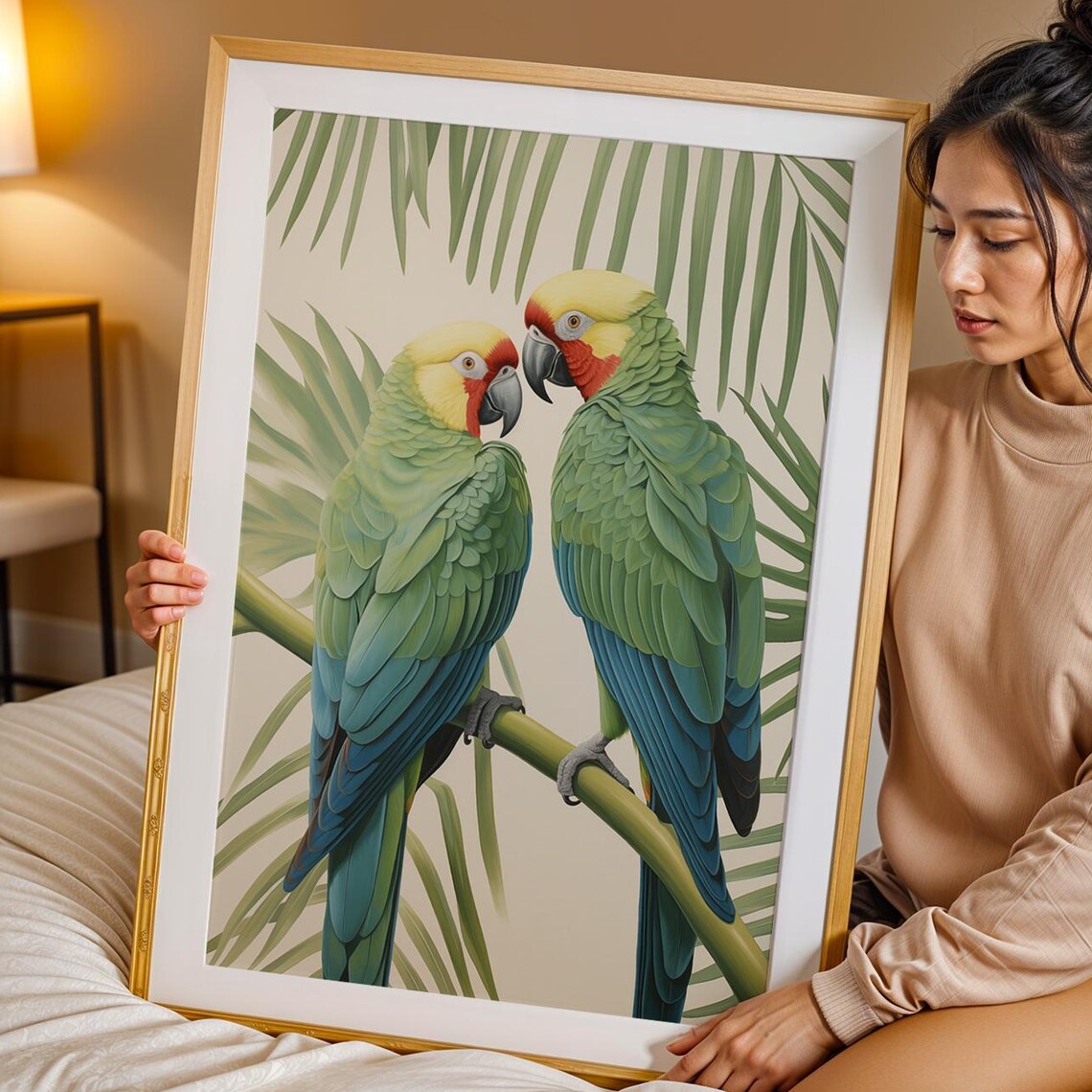 Tropical Parrot Pair, Colorful Jungle Bird Art Print
