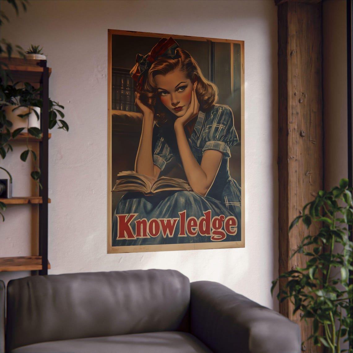 Knowledge Vintage Woman Reading Book Retro Library Art Poster - Image 2