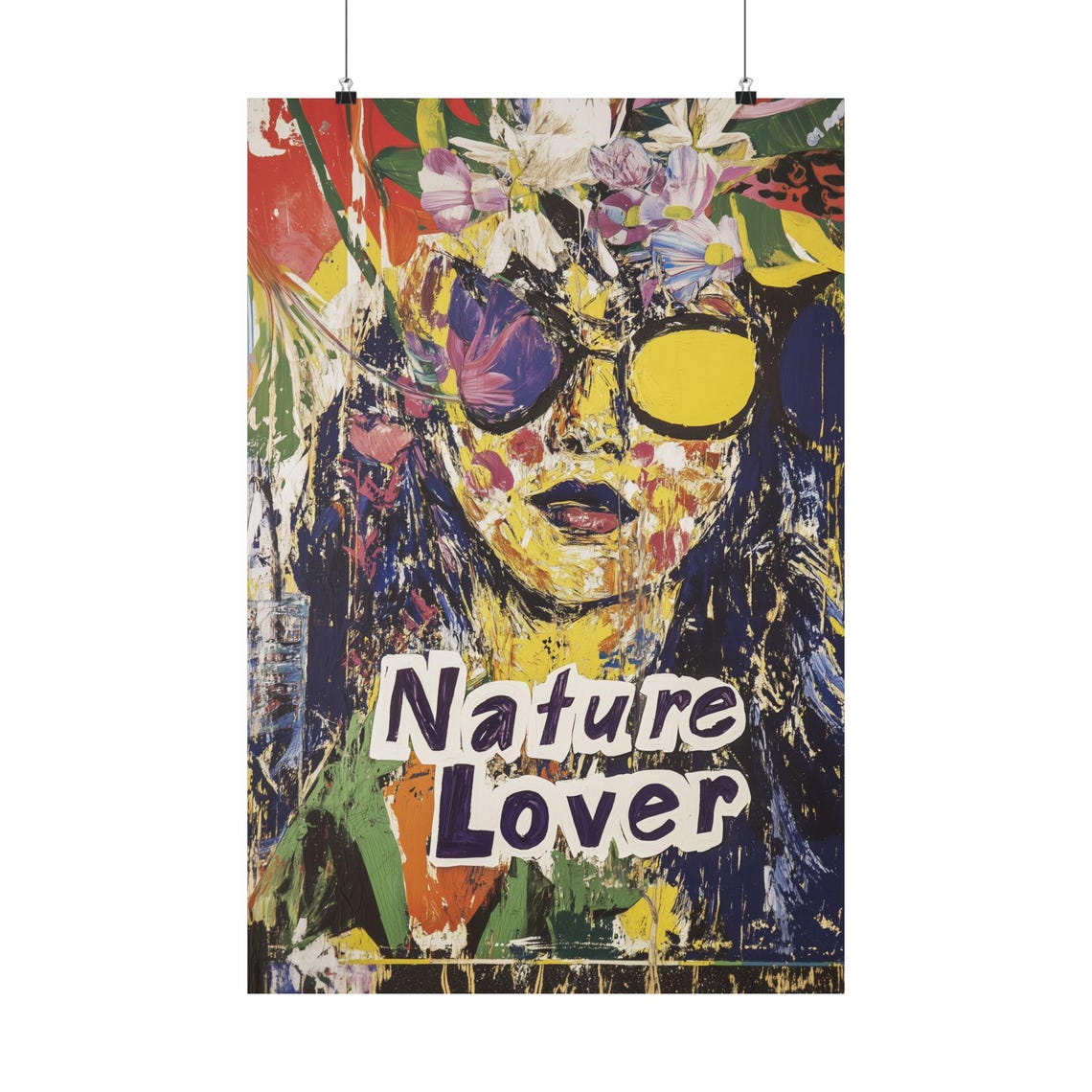 Nature Lover Explosive Floral Face Pop Art Portrait Colorful Print