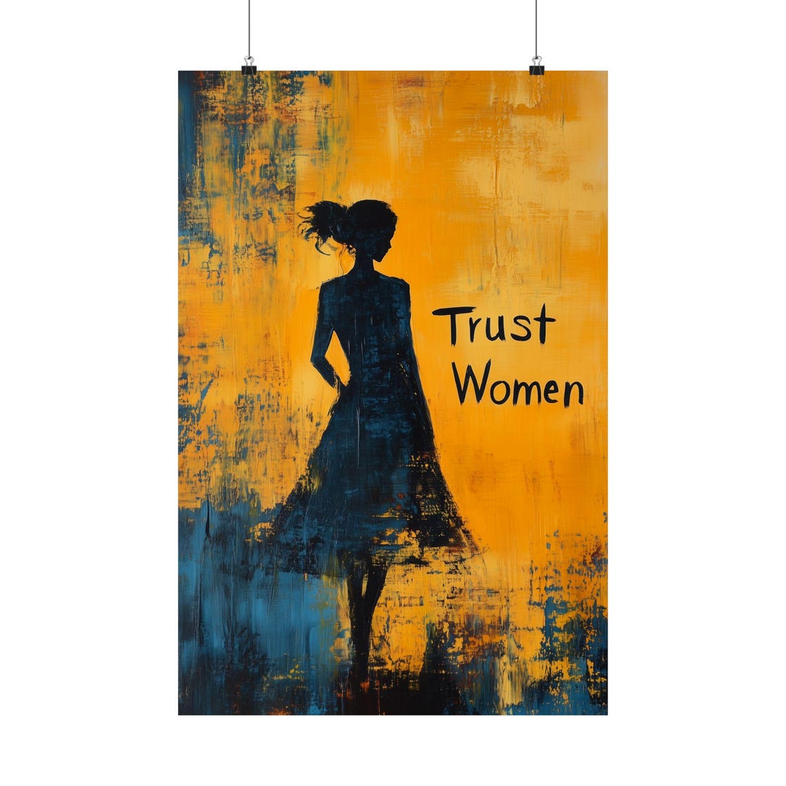Trust Women Silhouette Abstract Orange Blue Modern Art Poster