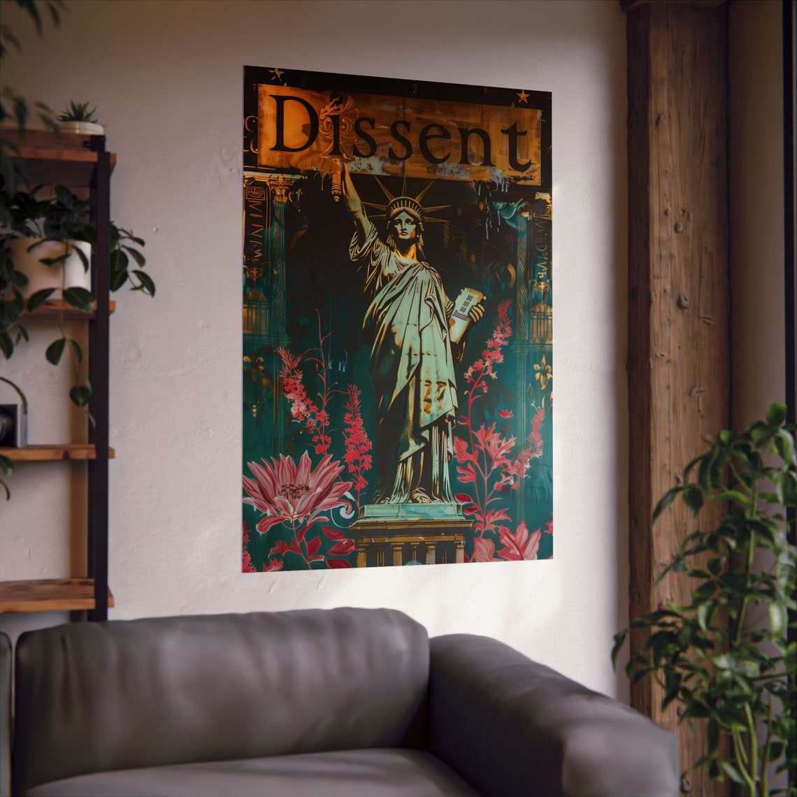 Dissent Statue Of Liberty Bold Floral Political Protest Art Poster - Image 2