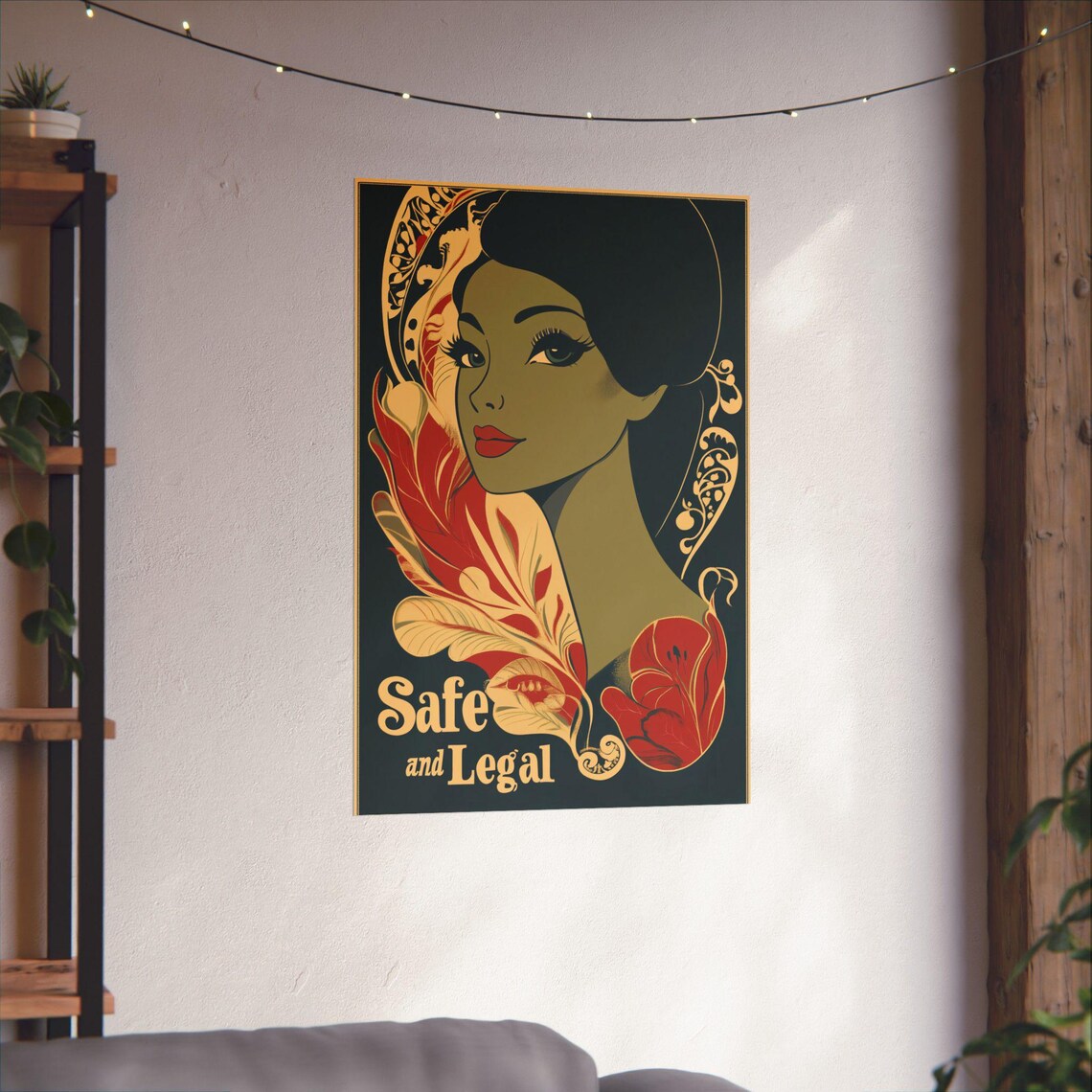 Safe and Legal Art Nouveau Portrait Feminist Activism Poster - Image 3