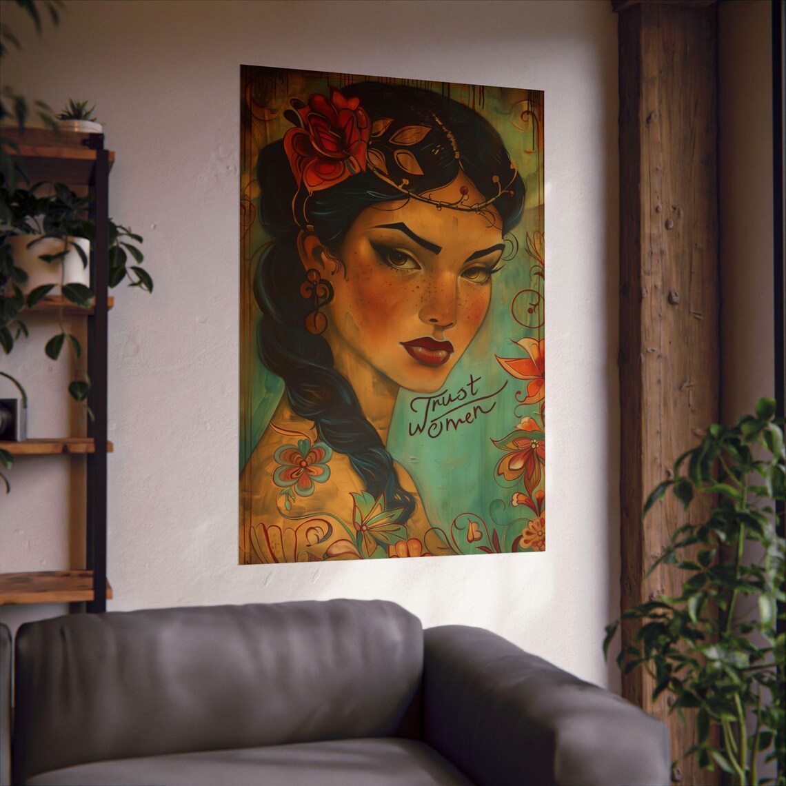 Trust Women Bohemian Braided Woman Floral Art Statement Poster - Image 2