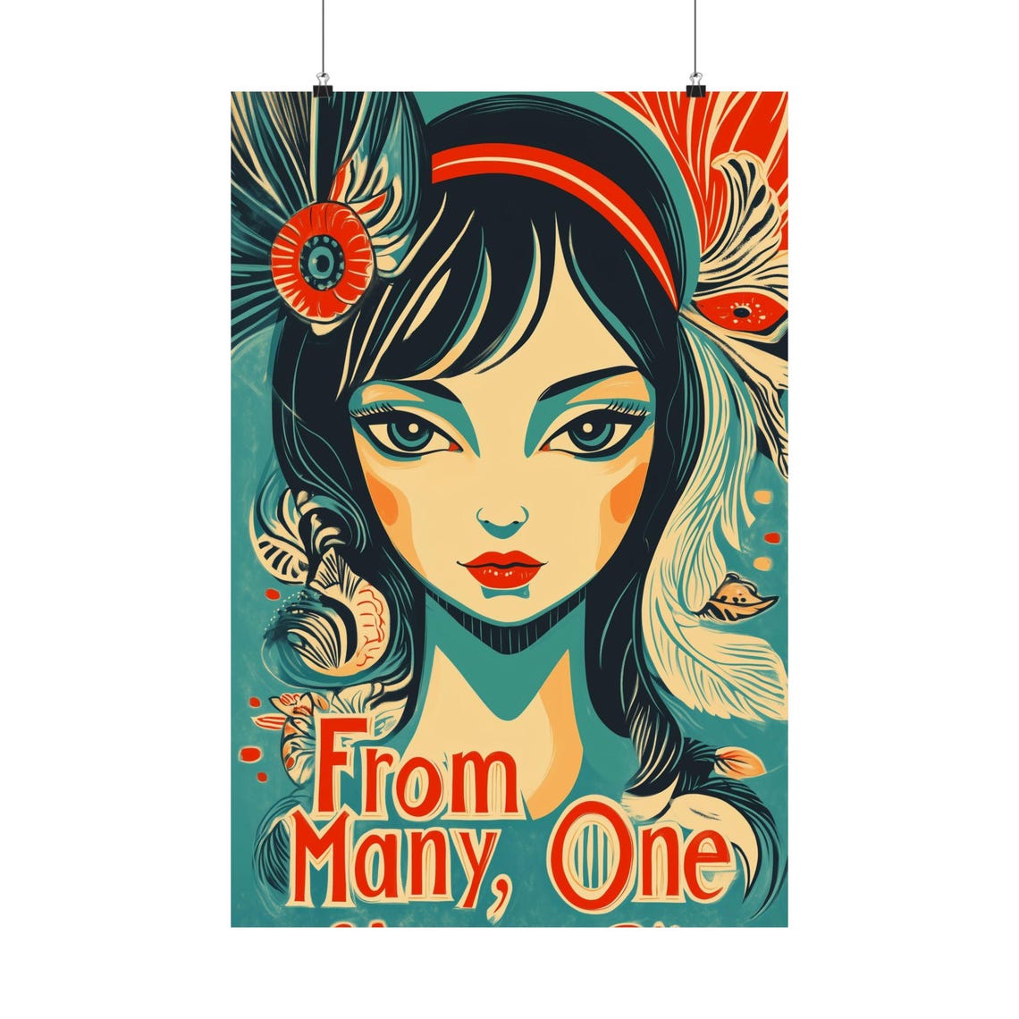 From Many One Vintage Woman Portrait Unity Art Statement Poster
