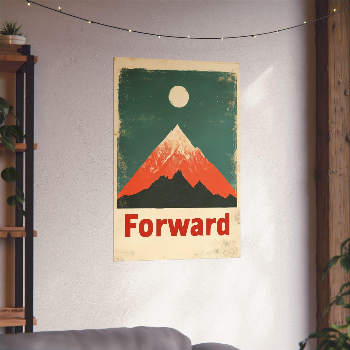 Forward Mountain Peak Moon Retro Travel Adventure Art Poster - Image 4