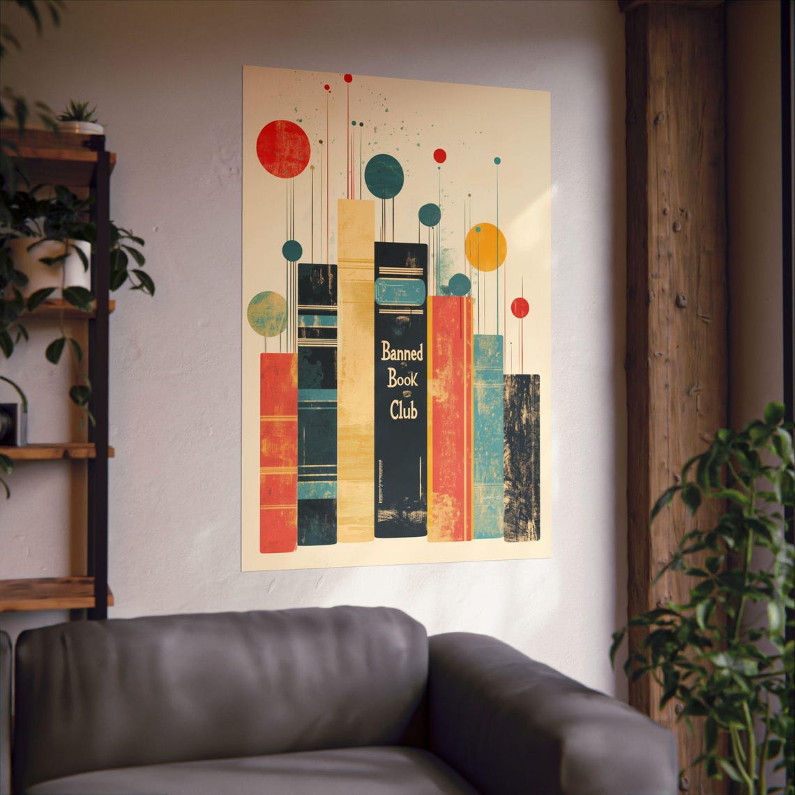 Banned Book Club Retro Bookshelf City Skyline Avid Reader Poster - Image 2