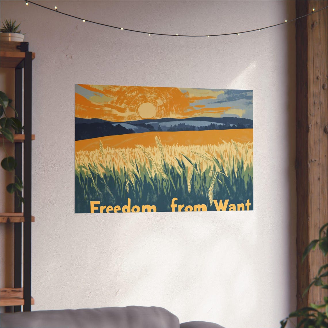 Freedom from Want Golden Wheat Field Sunset Landscape Poster - Image 3