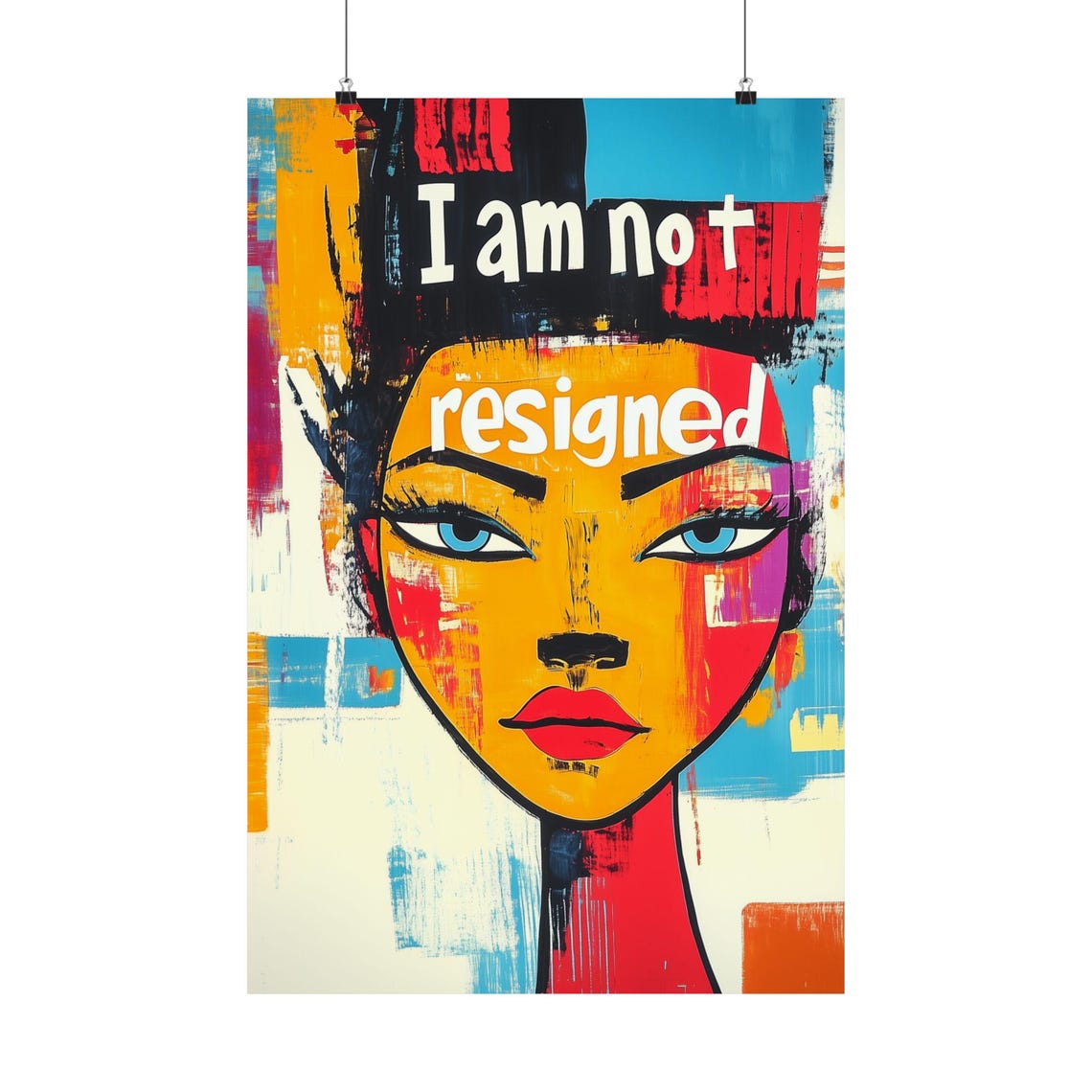 I Am Not Resigned Quote Bold Pop Art Woman Face Motivational Poster