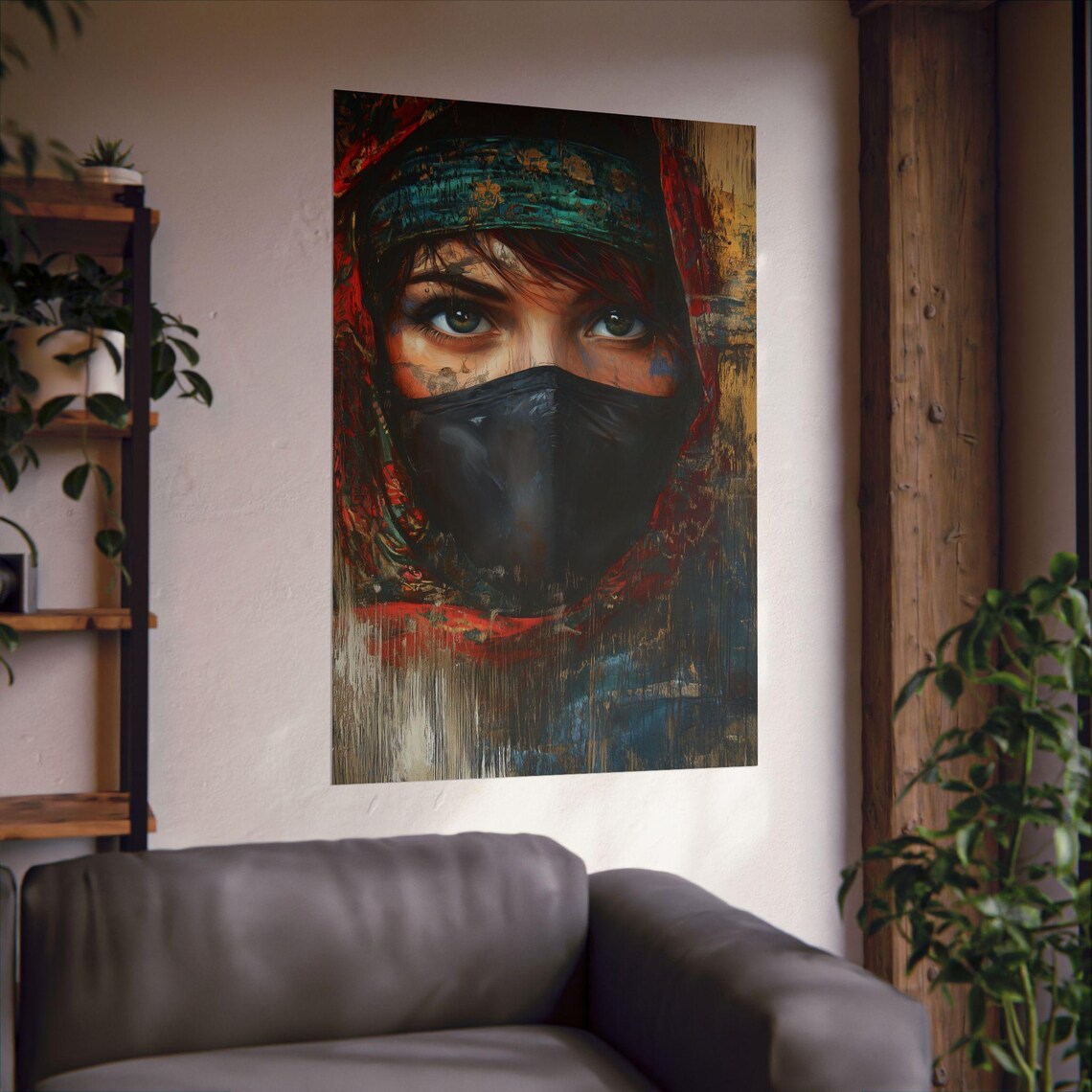 Veiled Woman Expressive Eyes Oil Painting Portrait Art Poster - Image 2