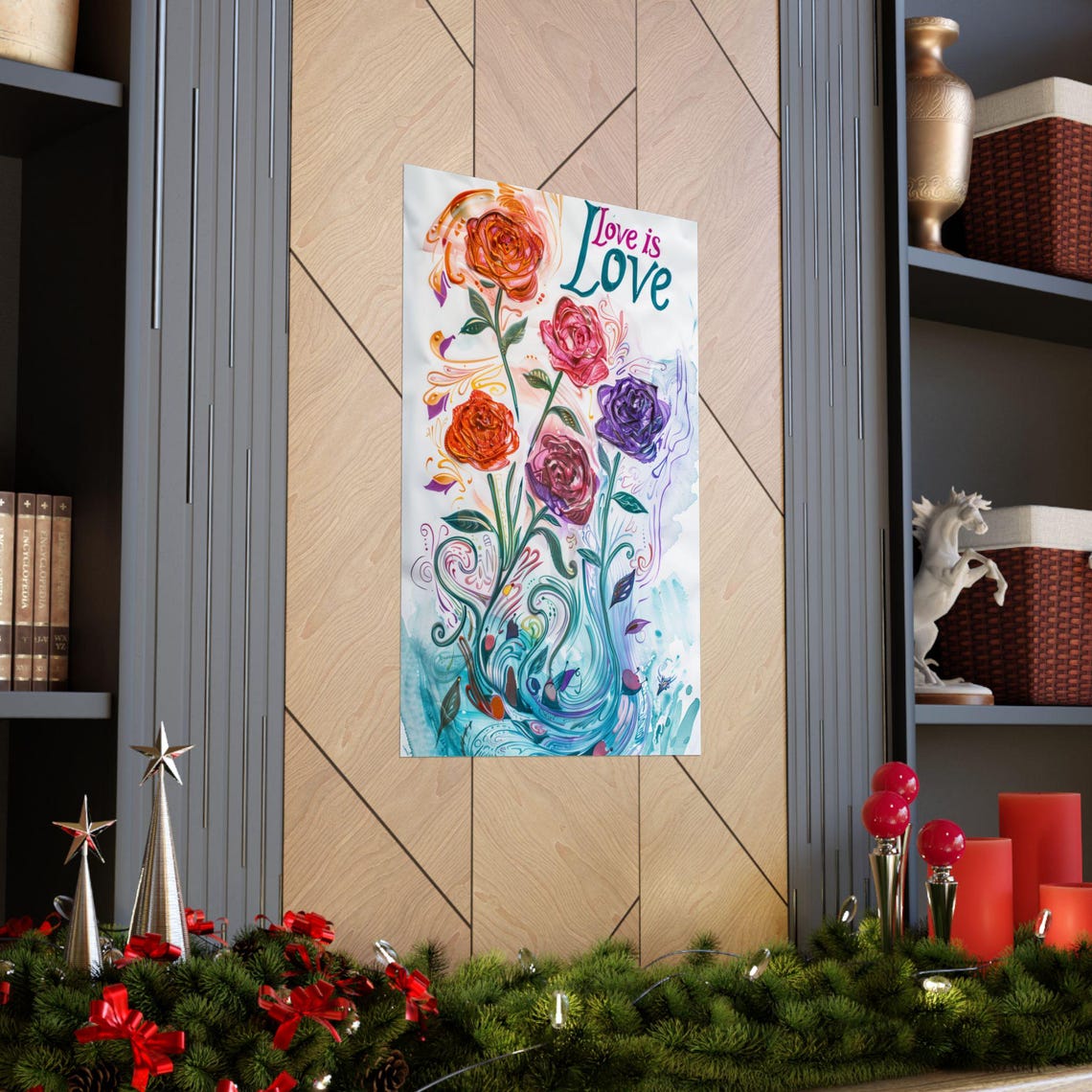 Love Is Love Watercolor Roses Romantic Floral Botanical Poster - Image 3