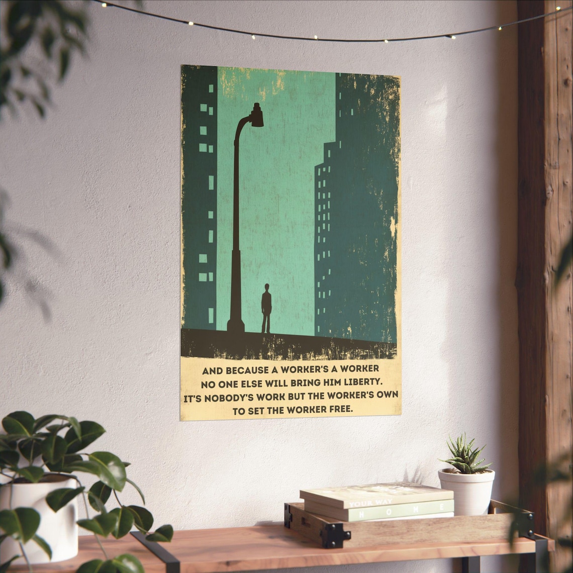 Set The Worker Free Quote Vintage City Street Night Protest Poster Art - Image 4