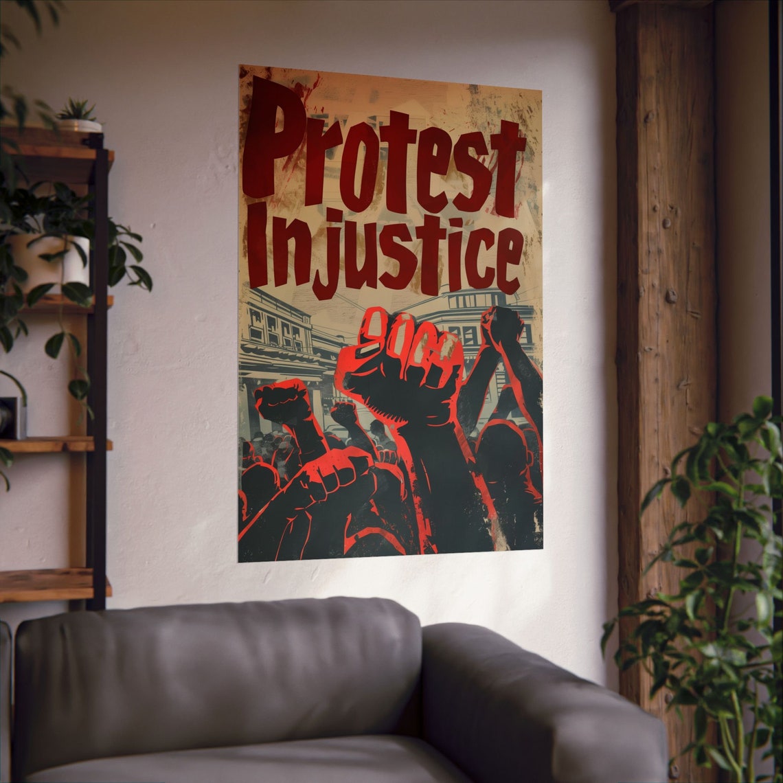 Protest Injustice Raised Fists Crowd Red March Vintage Poster - Image 2