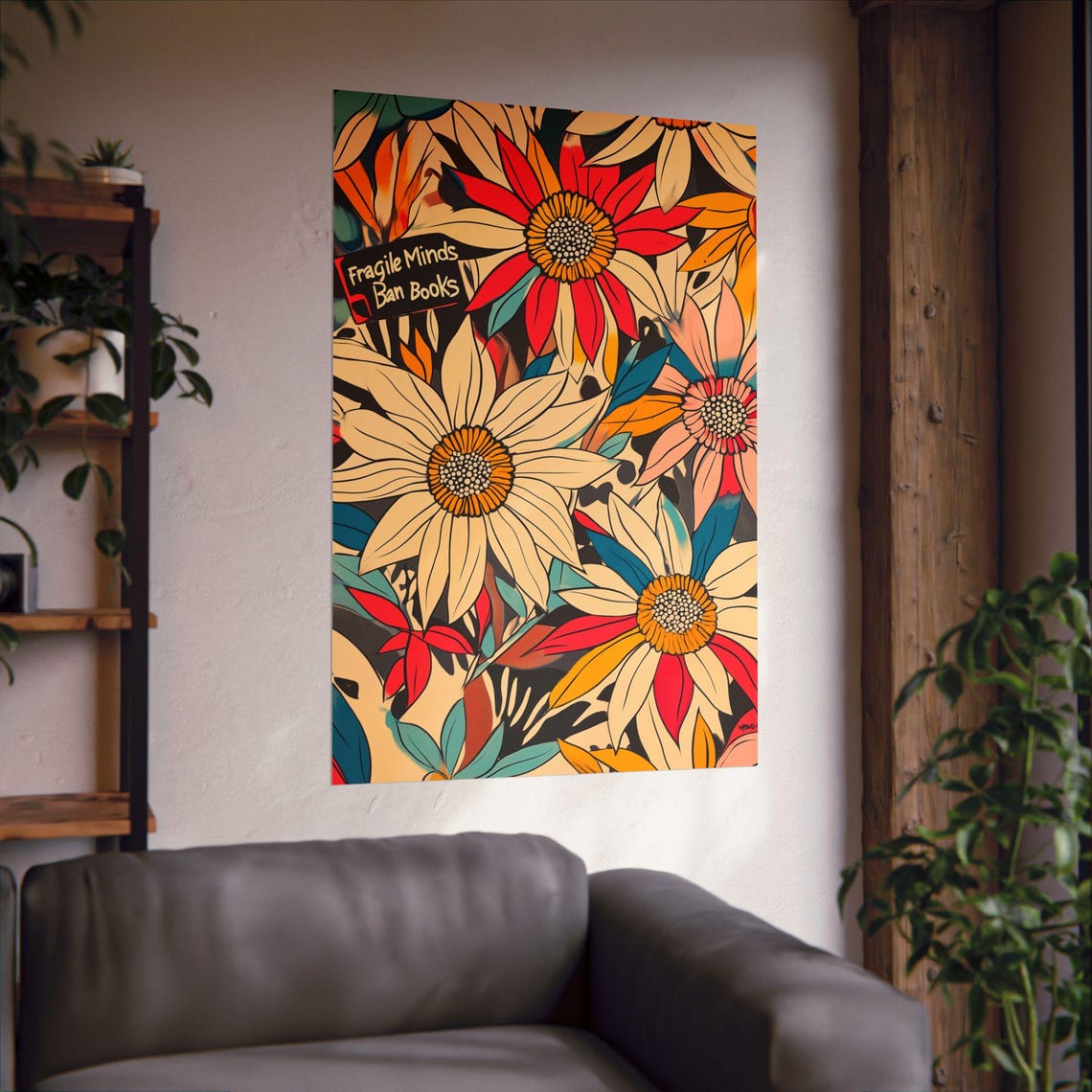 Fragile Minds Ban Books Bold Retro Floral Anti Censorship Poster - Image 2