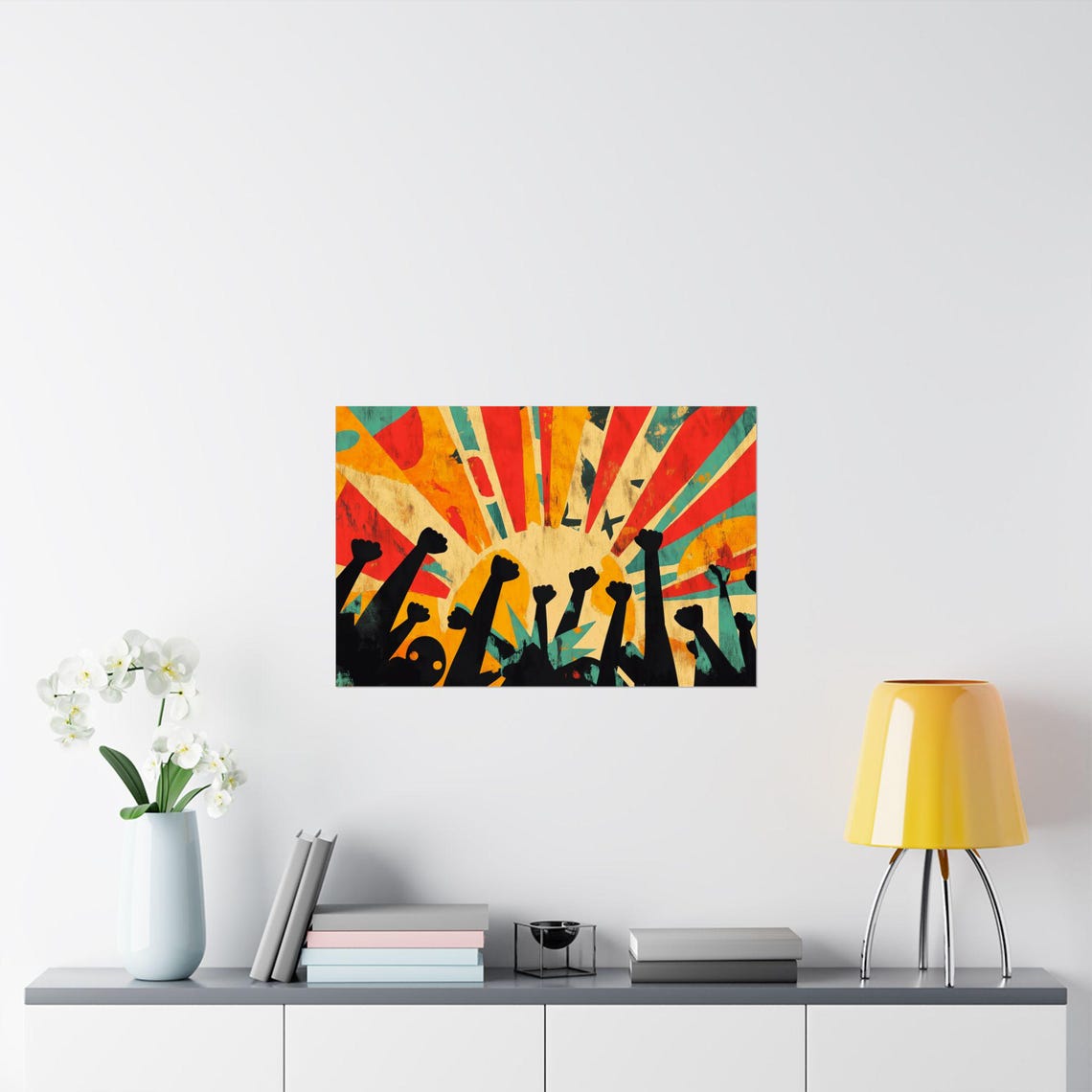 Raised Fists Sunburst Protest Power Unity Statement Art Poster - Image 4
