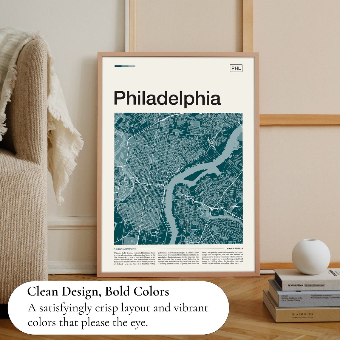 Philadelphia City Street Map Deep Teal Cartography Art Poster - Image 3