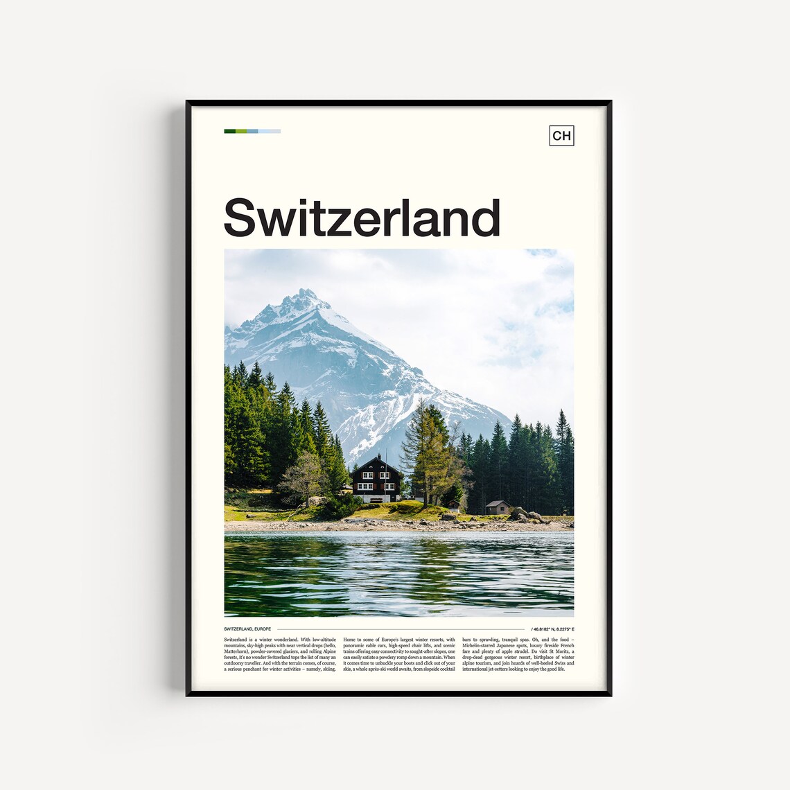 Switzerland Travel Poster, Swiss Travel Art Print