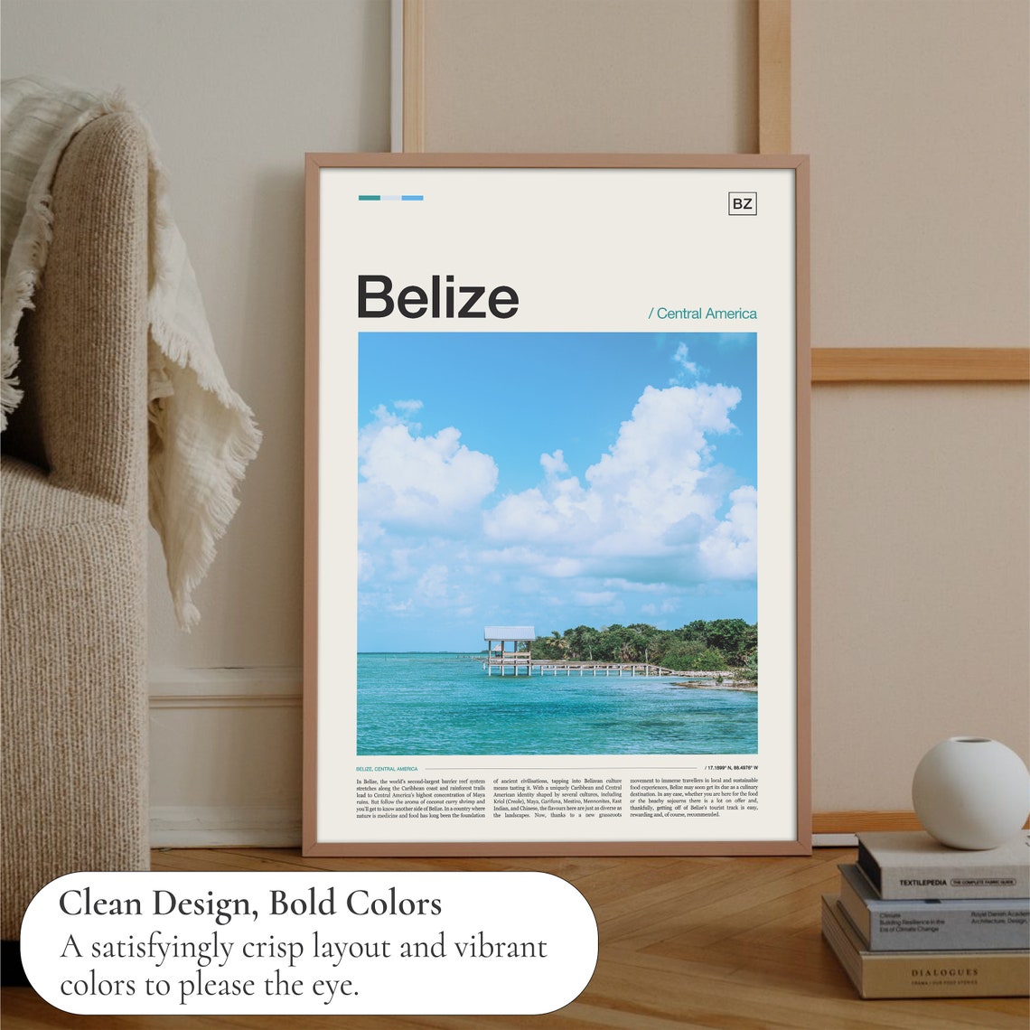 Belize Central America Turquoise Pier Beach Editorial Travel Poster - Image 3