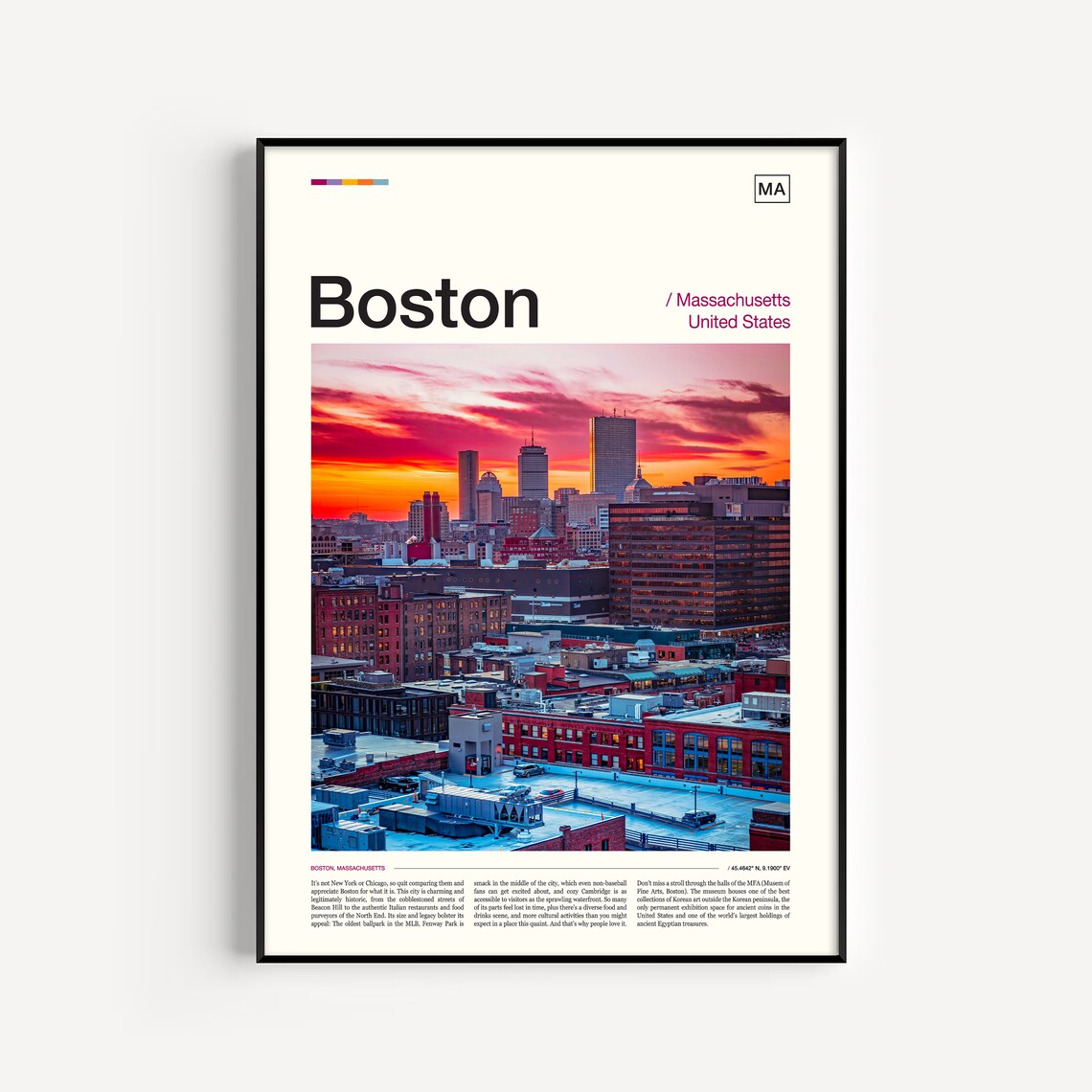 Boston Skyline Travel Poster, Boston Wall Art
