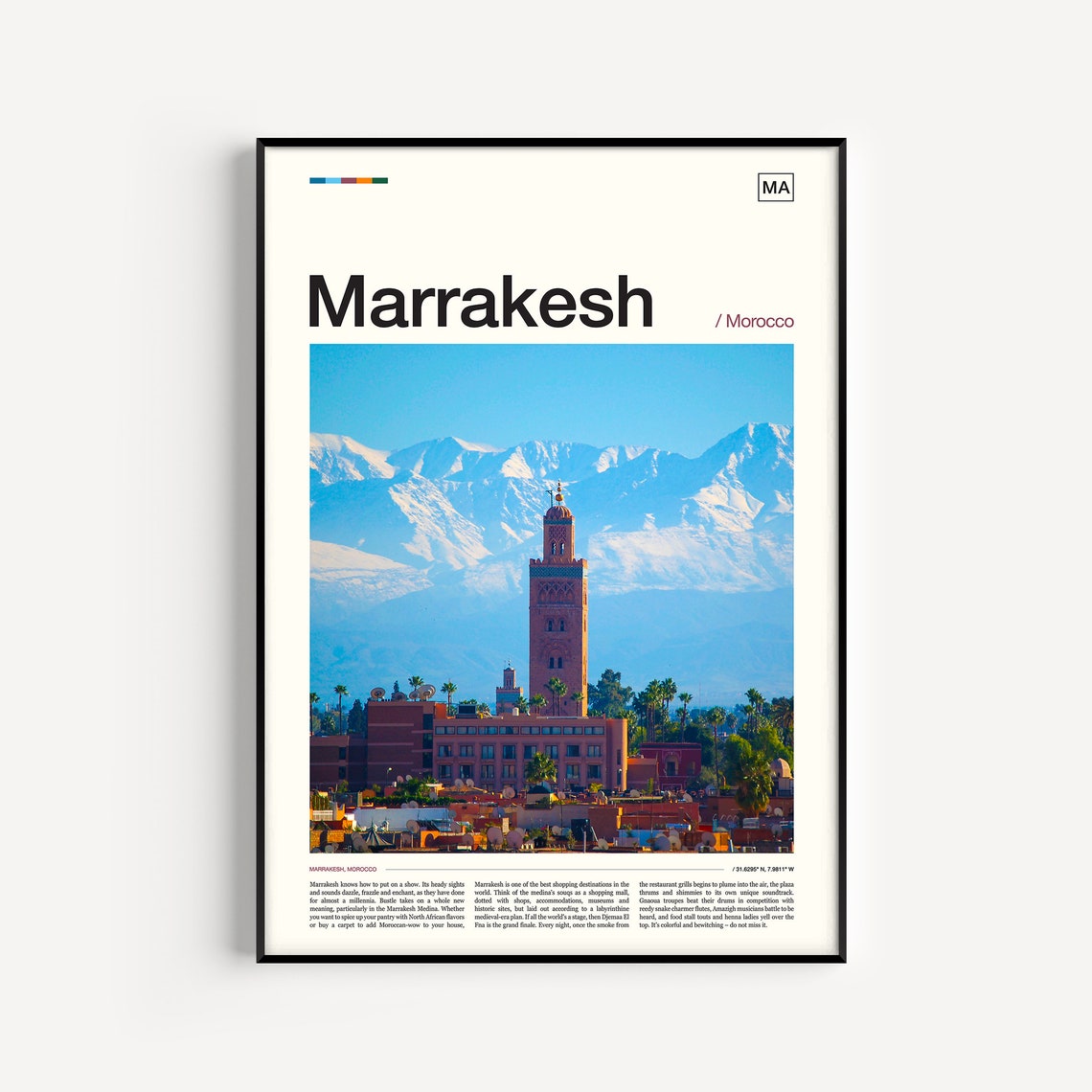 Marrakesh Morocco Koutoubia Mosque Atlas Mountains Photo Poster