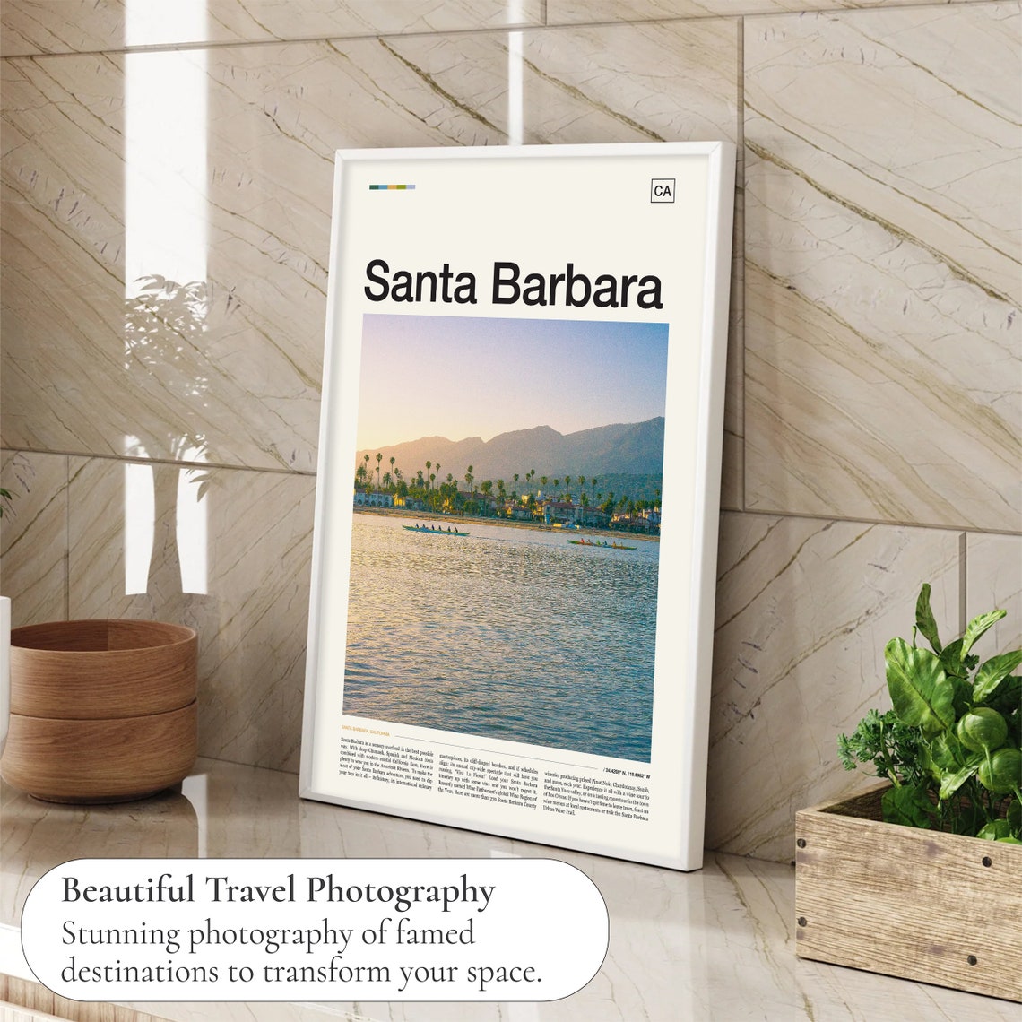 Santa Barbara California Beach Sunset Editorial Travel Poster - Image 4