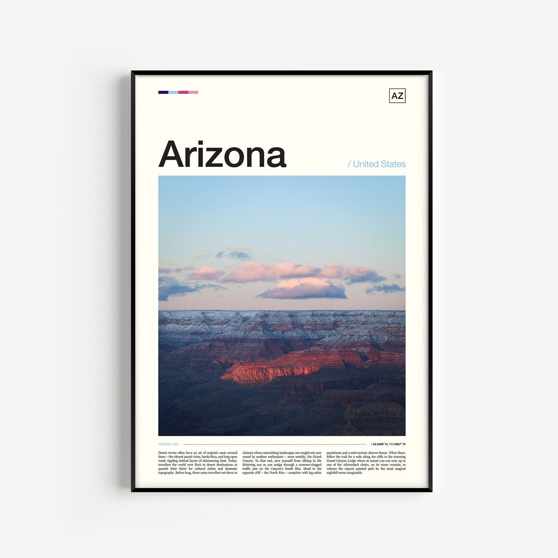 Arizona Grand Canyon Sunset Pink Clouds Desert Landscape Poster