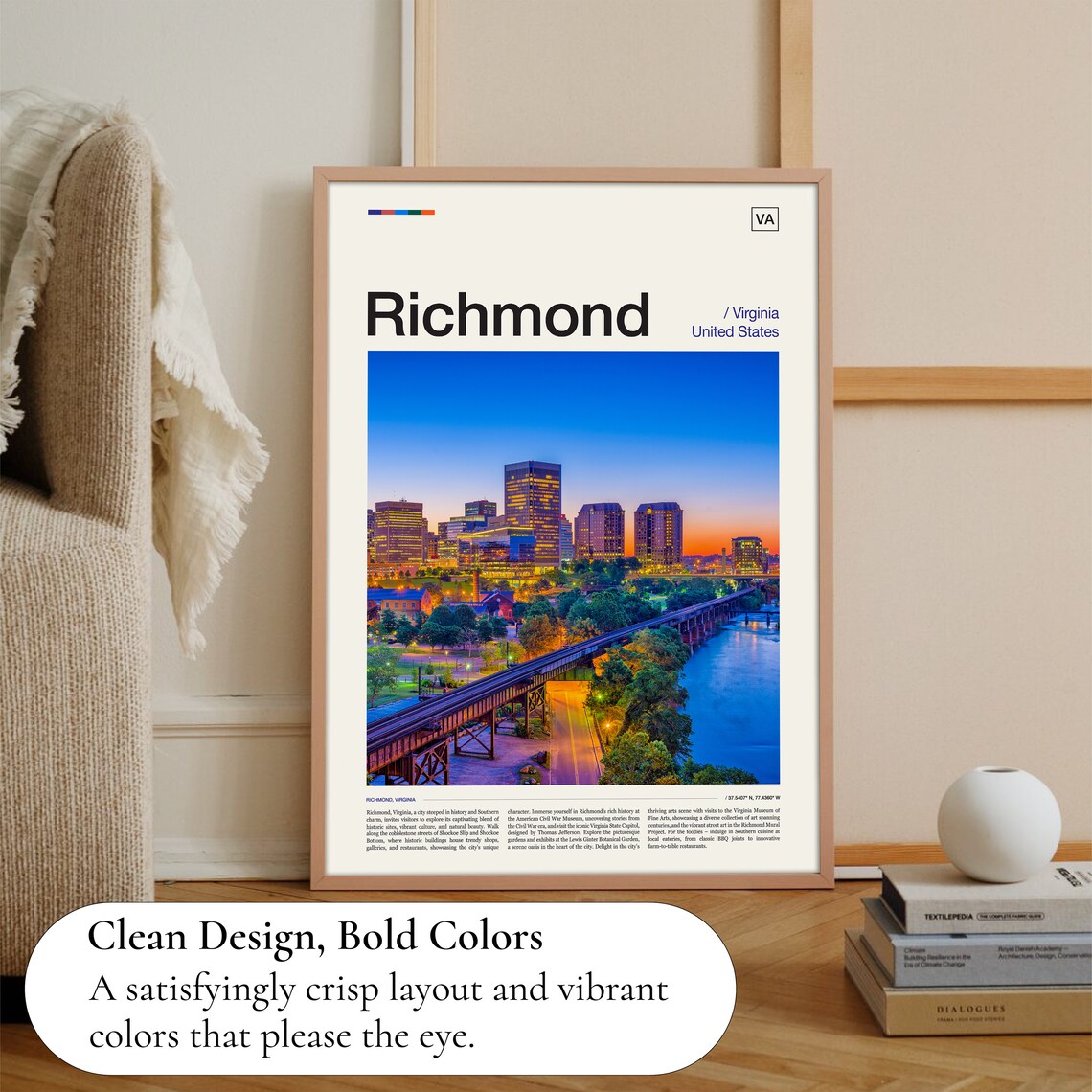 Richmond Skyline Art Print, Virginia Travel Poster - Image 3