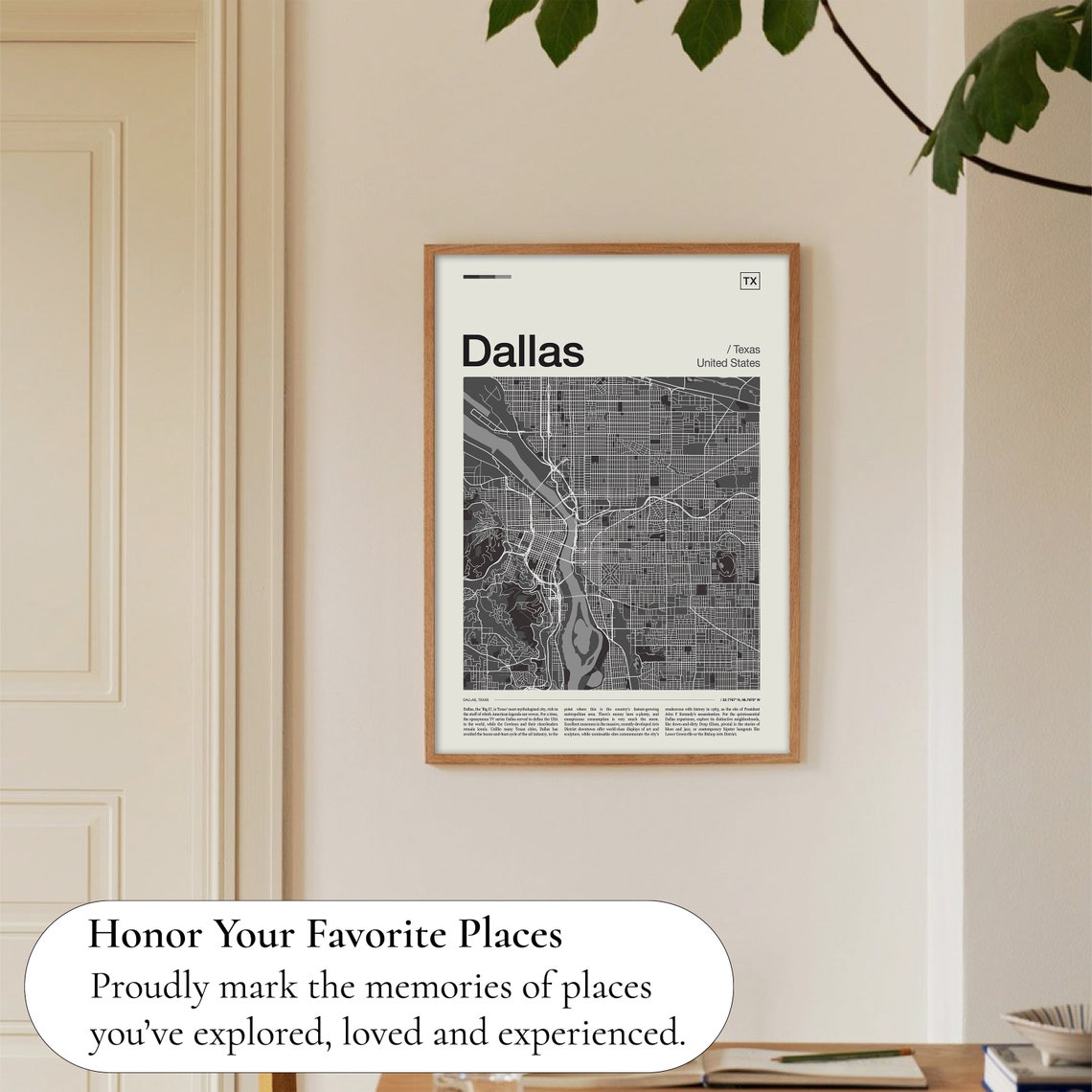 Dallas Texas Street Map Grayscale City Cartography Art Poster Gift - Image 5