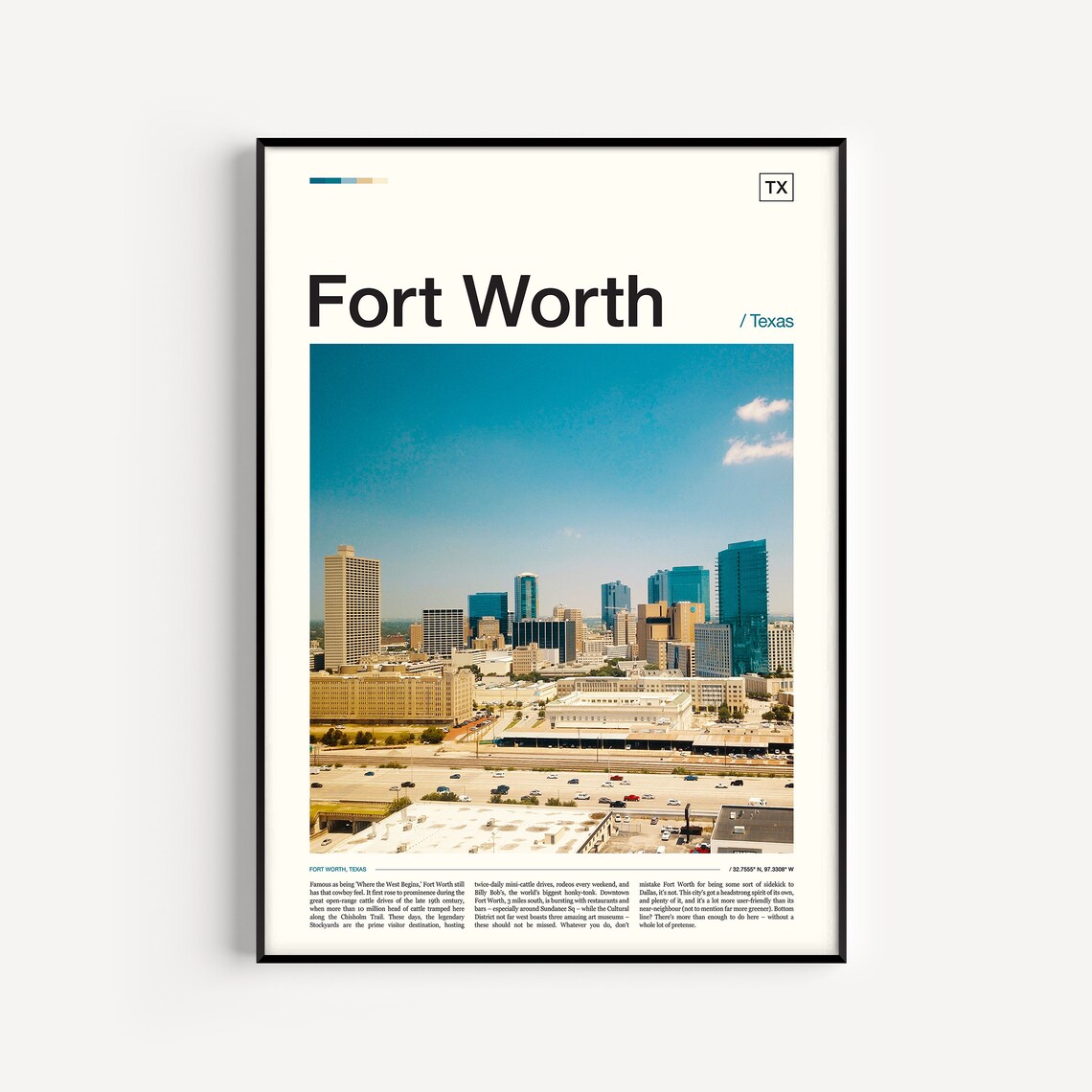 Fort Worth Texas Downtown Skyline Daytime City Photo Travel Poster