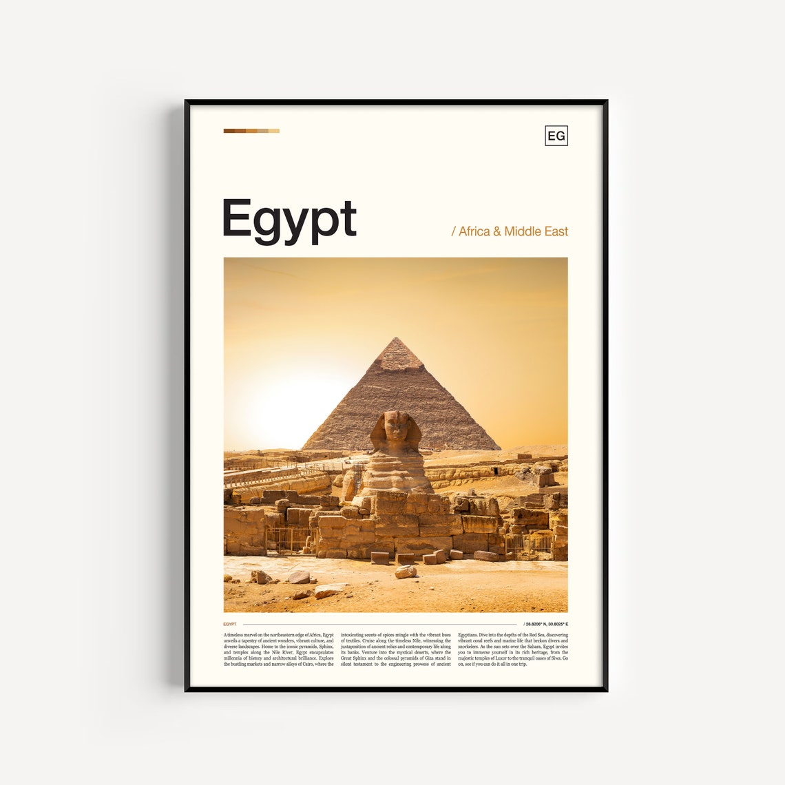 Egypt Sphinx Giza Pyramid Golden Desert Sunset Scenic Photo Poster