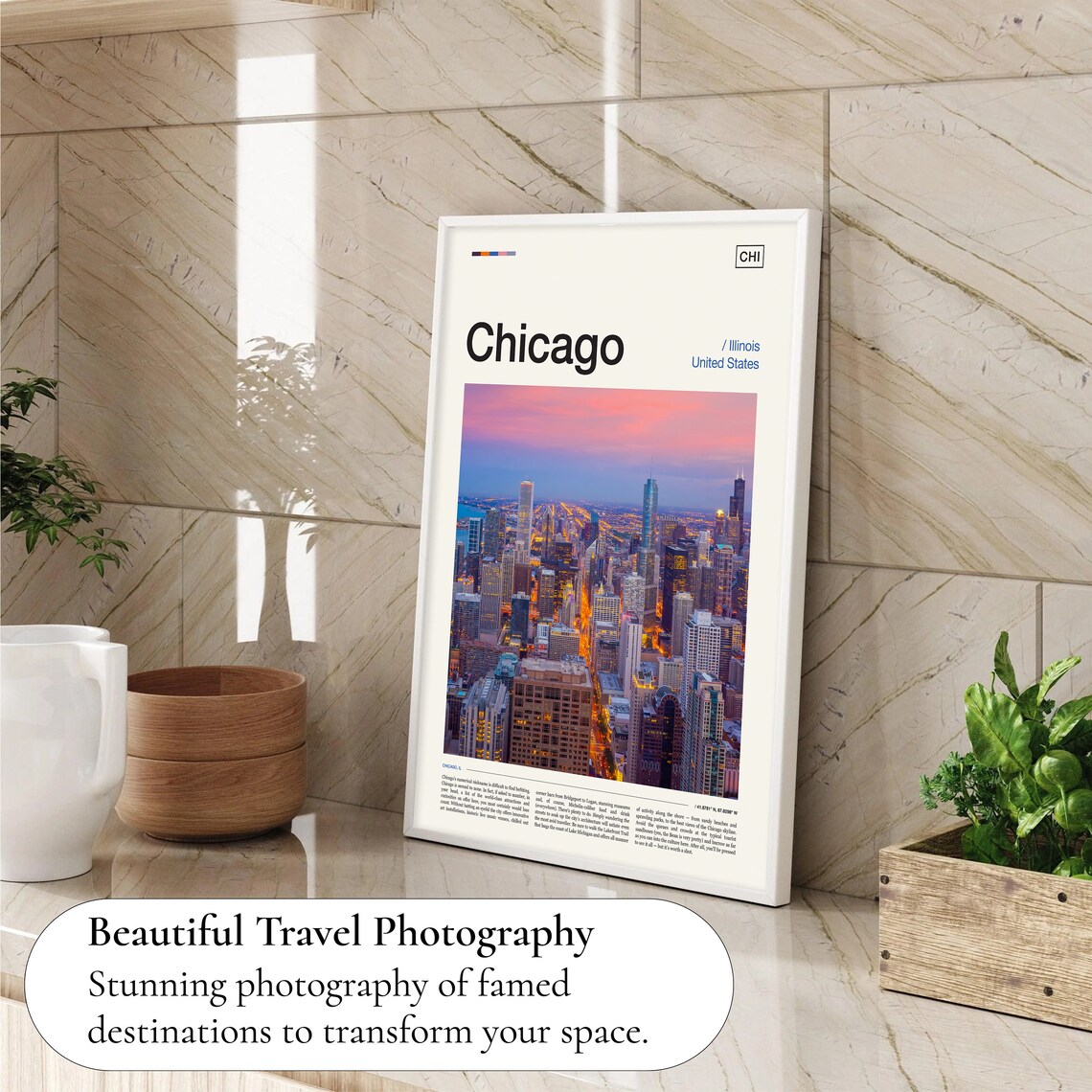 Chicago Skyline Travel Poster, Chicago Illinois - Image 4