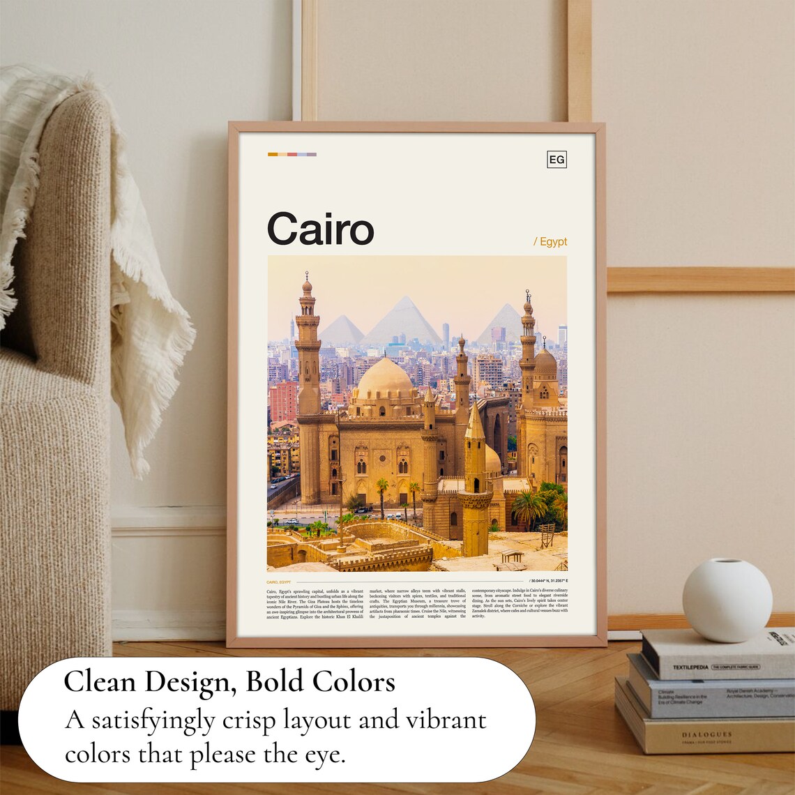 Cairo Egypt Mosque Giza Pyramids Golden Sky Scenic Photo Poster - Image 3