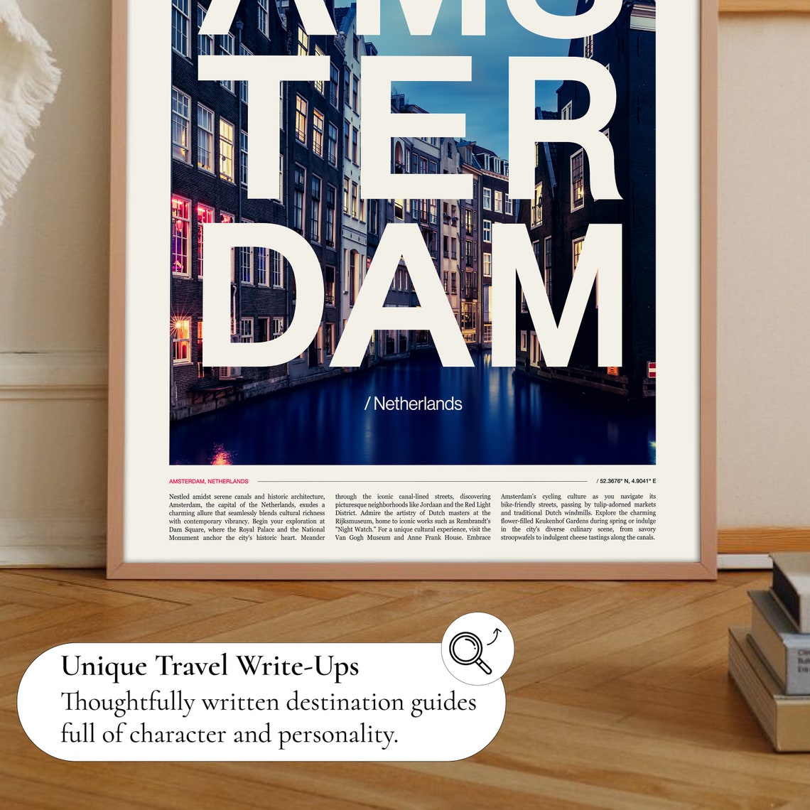 Amsterdam Netherlands Canal Houses Dusk Bold Typography Travel Poster - Image 2