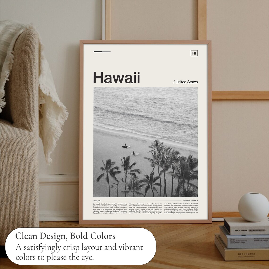 Hawaii Black and White Travel Poster, Wall Art Print - Image 3