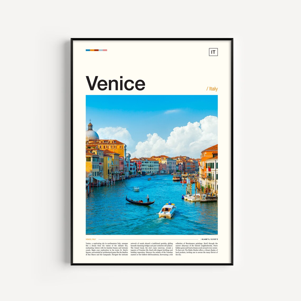 Venice Grand Canal Gondolas Italy Colorful Waterfront Photo Poster