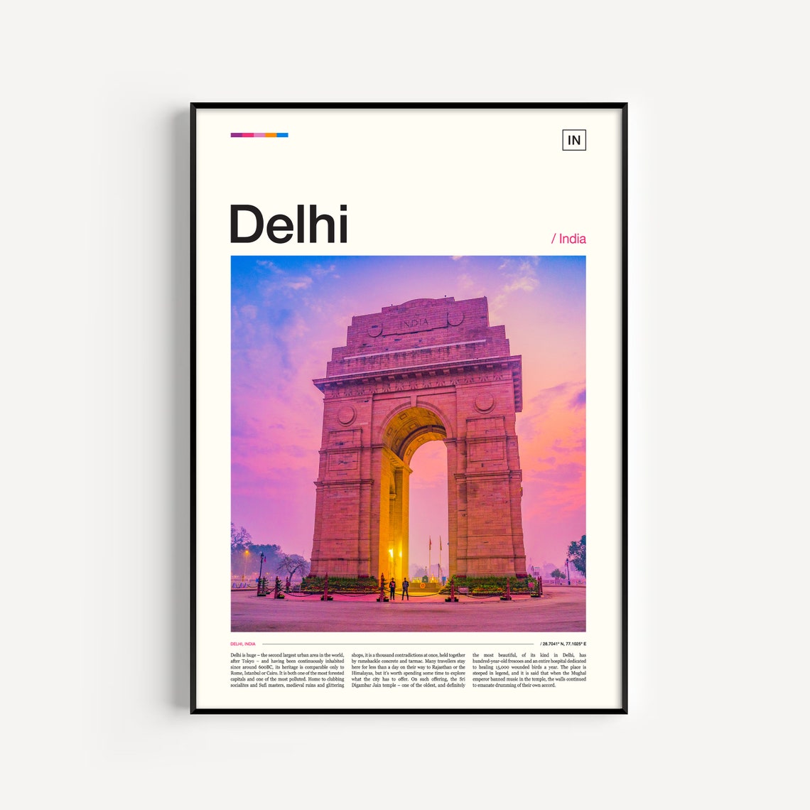 Delhi India Gate Sunset Monument Photo Travel Poster Decor Art Gift