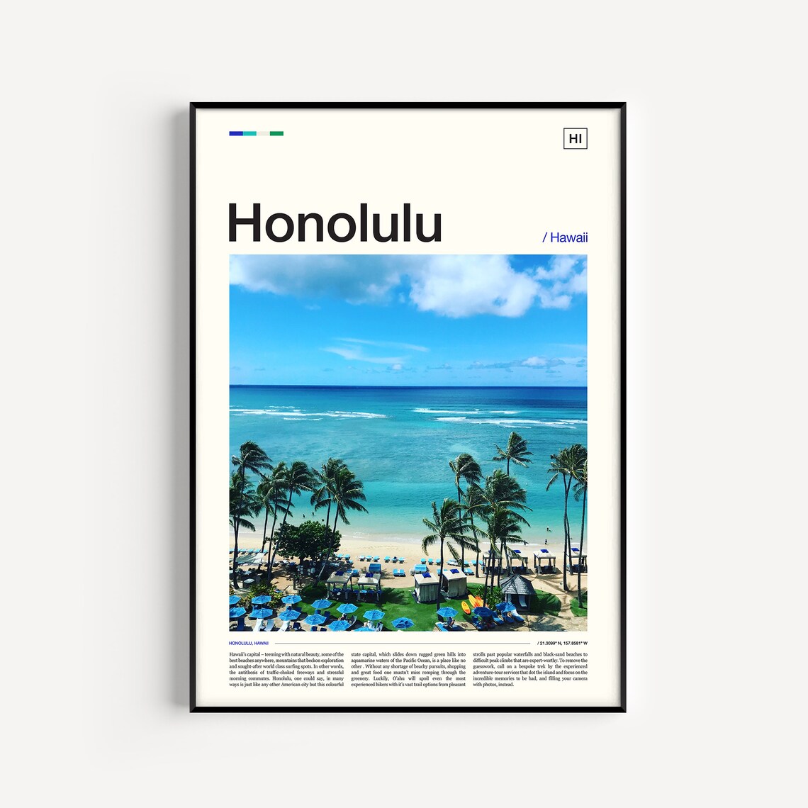 Honolulu Hawaii Wall Art Poster Print